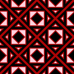Black and white geometric seamless pattern. On red background