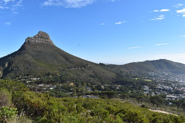 View of the Lions Head from Table Mountain in Cape Town, South Africa