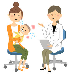 白衣の女性　問診　診察　赤ちゃん