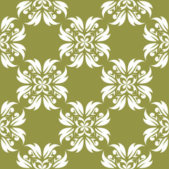 Fototapeta premium White floral seamless pattern on olive green background