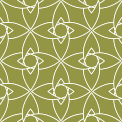 Olive green and white geometric ornament. Seamless pattern