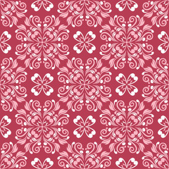 Red floral seamless pattern. Pale red and beige colored background