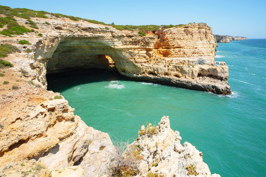 Wild Atlantic Coast near Lagos in Algarve, Portugal