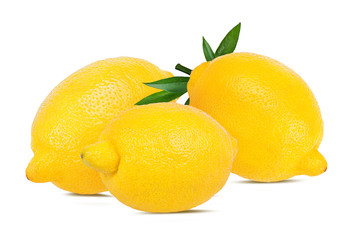Fresh lemon with leafs isolated on white background with clipping path