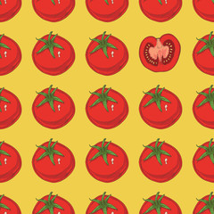 Seamless Pattern with Ripe Red Tomatoes