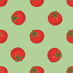 Seamless Pattern with Ripe Red Tomatoes