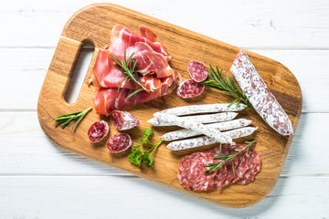 Antipasto delicatessen - meat, cheese and olives.