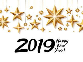 2019 Happy New Year background. Seasonal greeting card template.