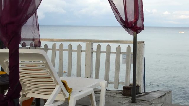 View from tropical lounge baldachin