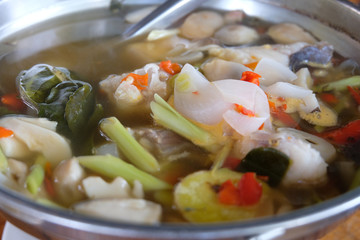 close up spicy fish soup ,Thai food