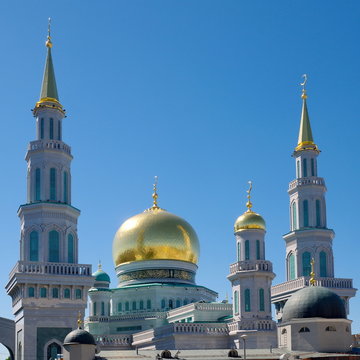 Domes of the Moscow Cathedral mosque in Moscow, Russia