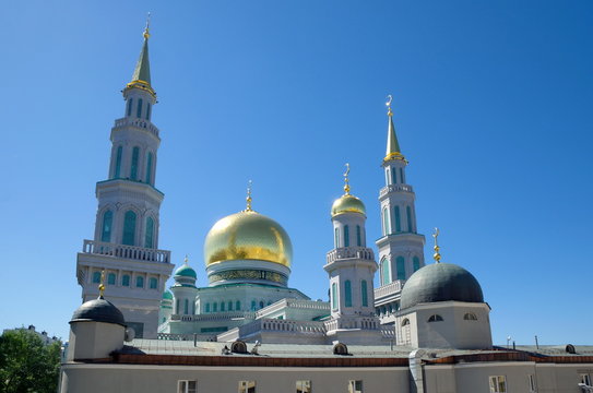 Domes of the Moscow Cathedral mosque in Moscow, Russia