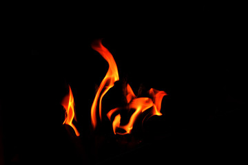 close up fire flames abstract on black background