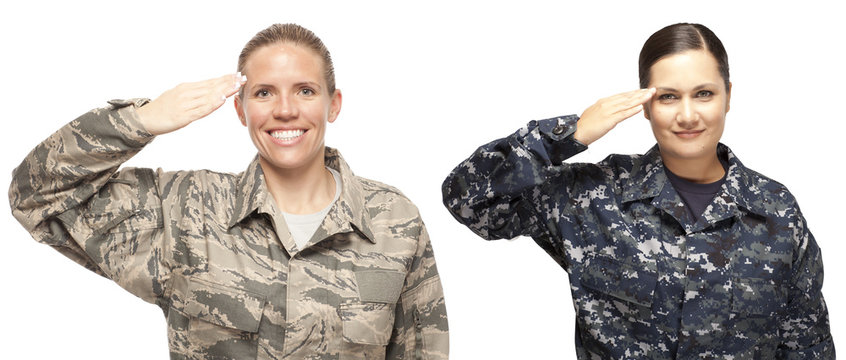 Female Airman And Sailor Saluting