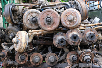 Old car engine part, grunge and rusty machine