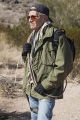 Man with survival gear.