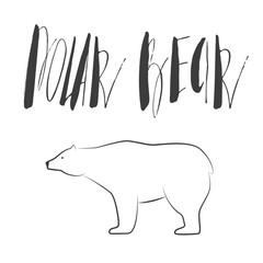 White polar bear. Polar bears inskription. Nordic bear scandinavian design. Outline white bear.