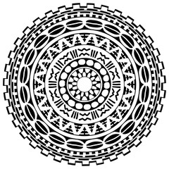 Circular pattern in form of mandala. Traditional ornaments of Maori people - Moko style. Vintage decorative tribal border from elements of African theme.