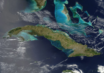 Satellite view of Cuba island from space. Elements of this image furnished by NASA.