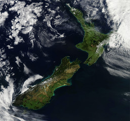Satellite view of New Zealand from space. Elements of this image furnished by NASA.