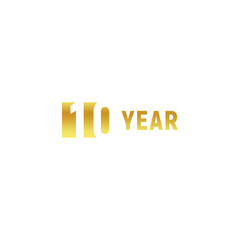 10 year, happy birthday gold logo on white background, corporate anniversary vector minimalistic sign, greeting card template.
