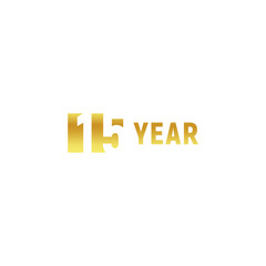 15 year, happy birthday gold logo on white background, corporate anniversary vector minimalistic sign, greeting card template.