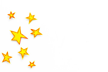 Stars frame. Drawn stars on white background top view space for text