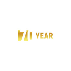 70 year, happy birthday gold logo on white background, corporate anniversary vector minimalistic sign, greeting card template.