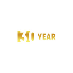 30 year, happy birthday gold logo on white background, corporate anniversary vector minimalistic sign, greeting card template.