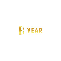 8 year, happy birthday gold logo on white background, corporate anniversary vector minimalistic sign, greeting card template.