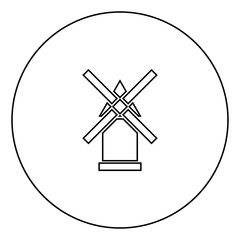 Windmill black icon in circle outline