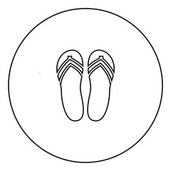 Beach slippers black icon in circle outline