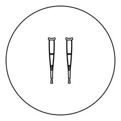 Pair of crutches black icon in circle outline