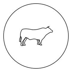 Bull black icon in circle outline