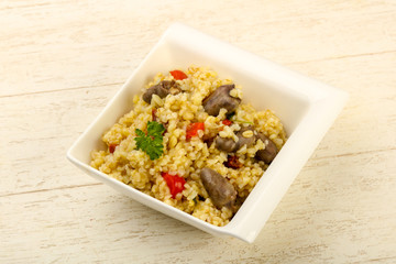Bulgur with chicken hearts