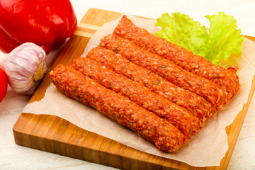 Raw beef sausages
