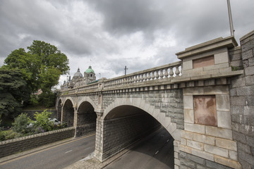 Fototapeta na wymiar View of the Rosemount Viaduct and His Majesties Theatre in Aberdeen, Scotland.