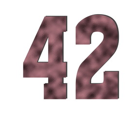 42 Number. Rose gold color. Shiny glass texture. Discount and sales theme. White isolated