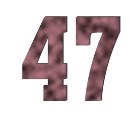 47 Number. Rose gold color. Shiny glass texture. Discount and sales theme. White isolated