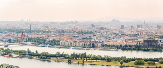 Panorama of the Danube or Donau river in Vienna, Austria