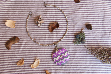 Beautiful pink necklace with silver element. Handmade jewelry from polymer clay. Fashion accessory.