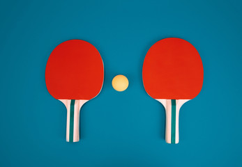 Table tennis or ping pong rackets and ballse.