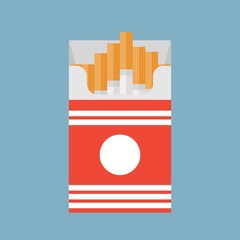 Open cigarettes pack box flat style vector illustration isolated on a background, icon logo design idea, symbol, smoke problem concept, narcotic, product, production, tobacco, cigarette symbol.