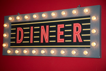 Diner neon sign road on restaurant wall