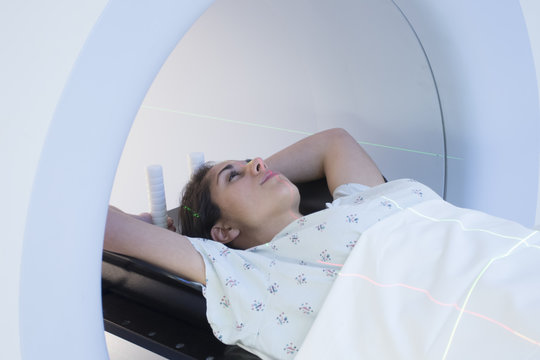 Woman Receiving a Medical Scan for Breast Cancer