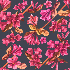 watercolor weigela flower seamless texture pattern background