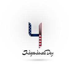 Number 4 in the style of the us flag. July 4-U.S. independence day. Lettering-independence day. Background, logo, icon.