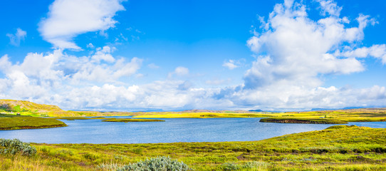 Panoramic view of beautiful colorful Icelandic landscape, Iceland