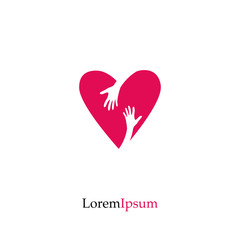 Red heart and hand. Love, Hope, Care Logo, Vector Illustration