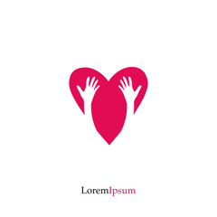 Red heart and hand. Love, Hope, Care Logo, Vector Illustration